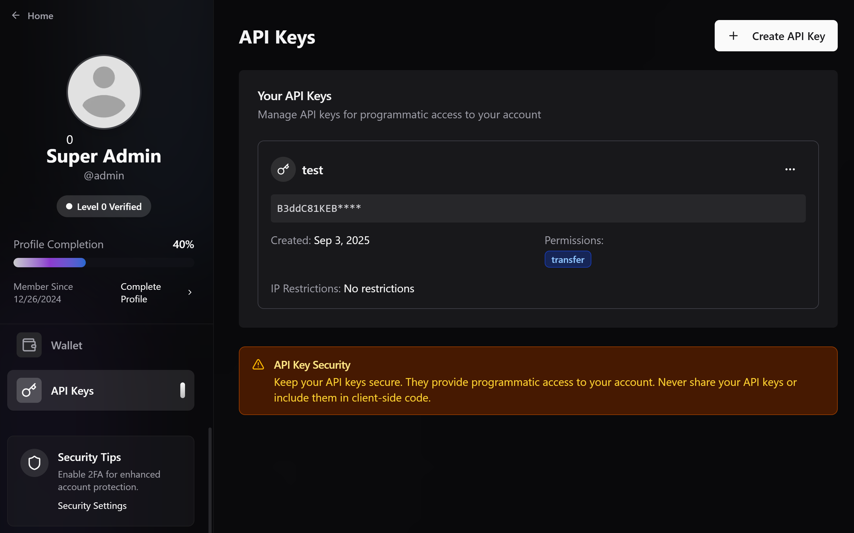 User API Keys